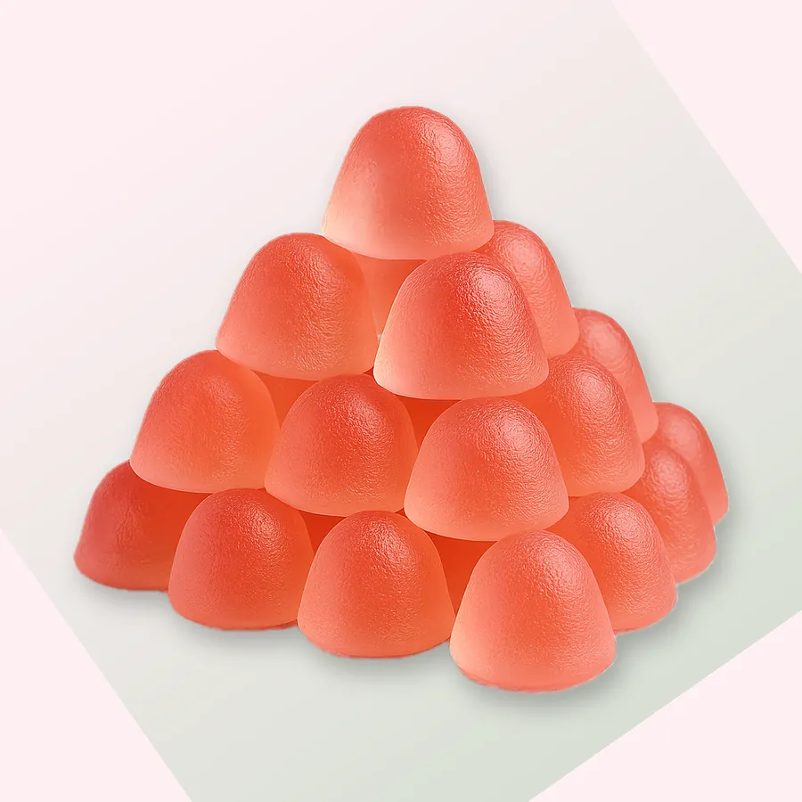 Strawberry protein: a pile of Punchies strawberry protein gummies